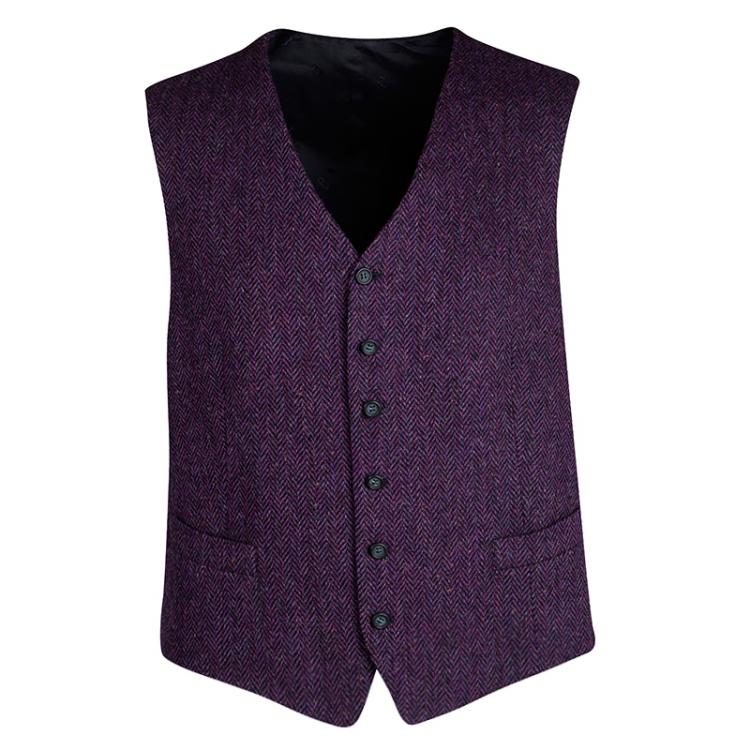 Pre Owned Dior Boutique Monsieur Vintage Purple Chevron Pattern Wool Waistcoat and Blazer Set XL