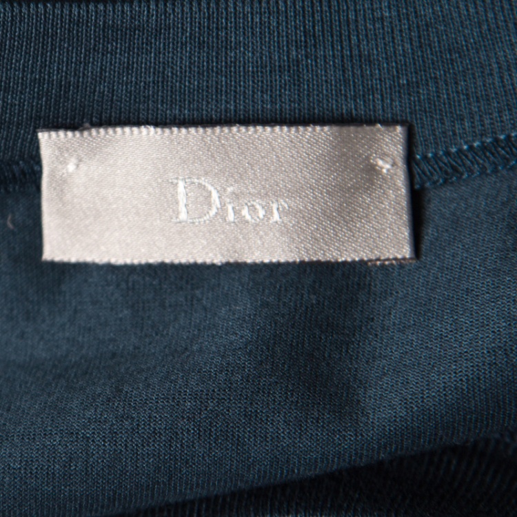 Pre Owned Dior Teal Blue Bee Embroidered Crew Neck T-Shirt M
