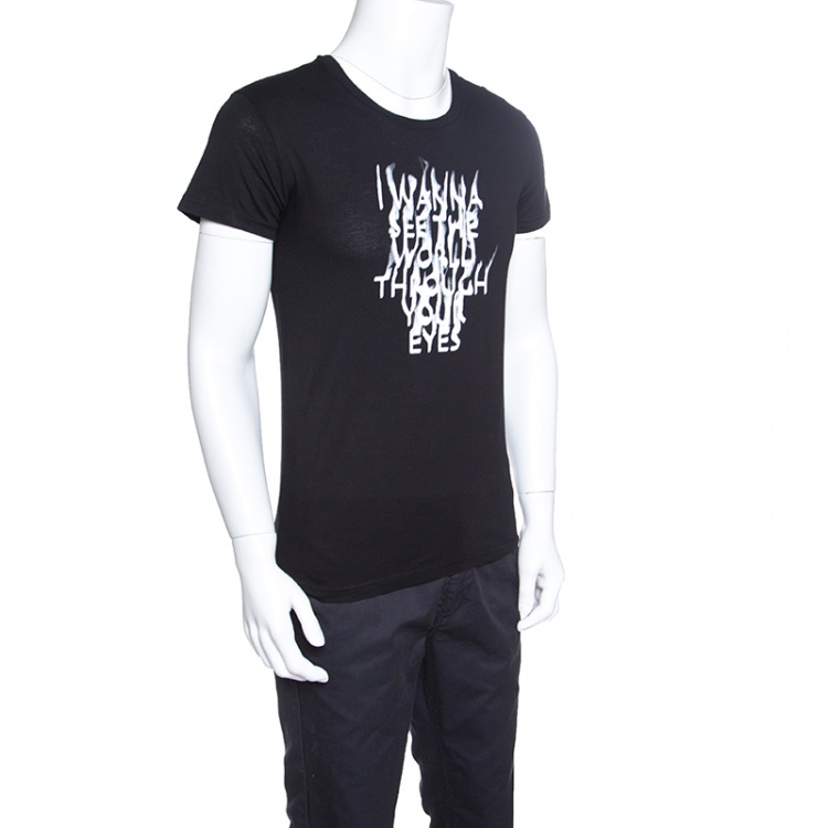 Pre Owned Dior Black Slogan Print Short Sleeve Crew Neck T-Shirt M