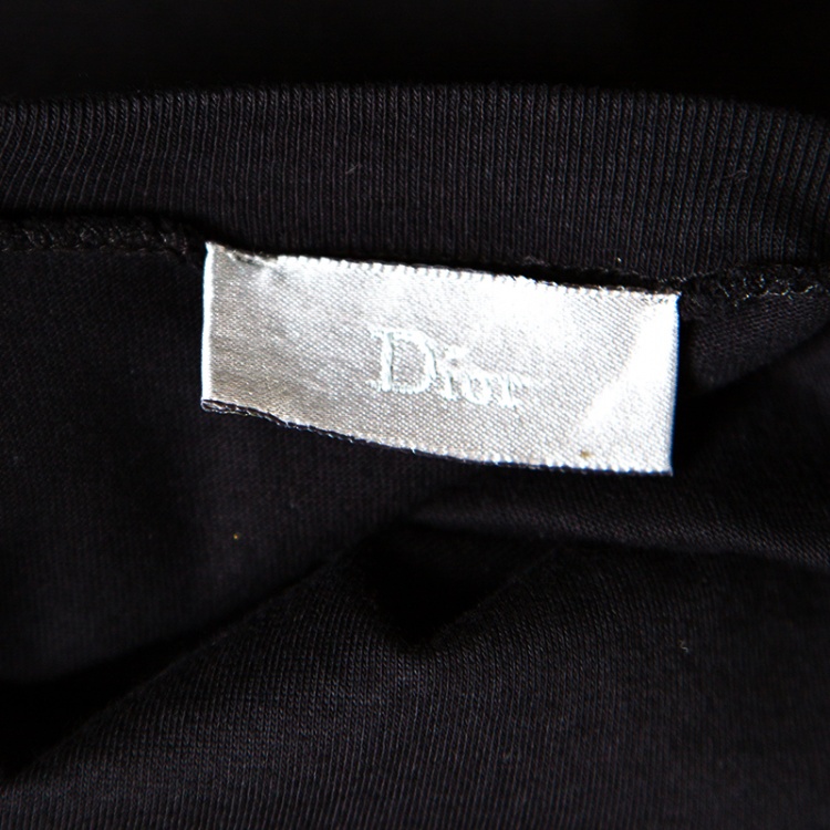 Pre Owned Dior Black Slogan Print Short Sleeve Crew Neck T-Shirt M