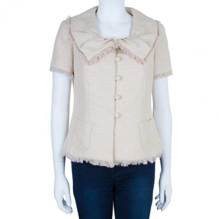 Pre Owned Dior Beige Short Sleeve Collar Detail Jacket L