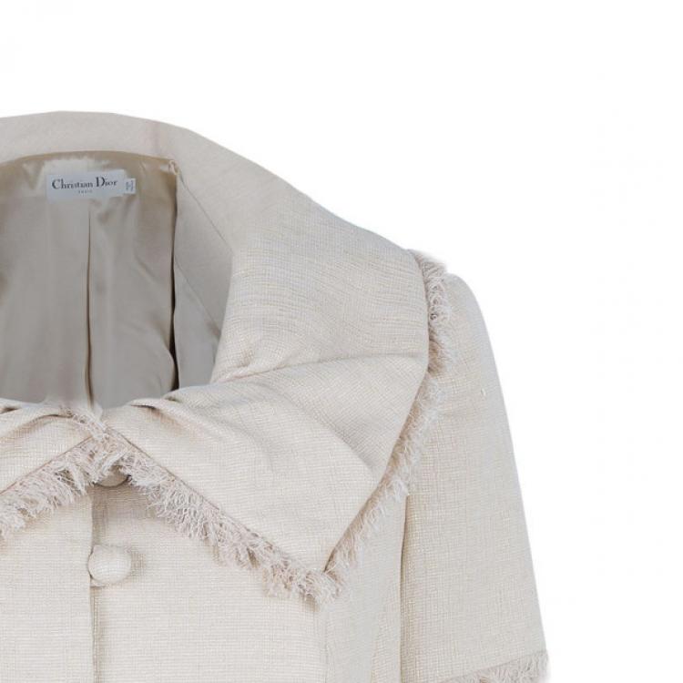 Pre Owned Dior Beige Short Sleeve Collar Detail Jacket L