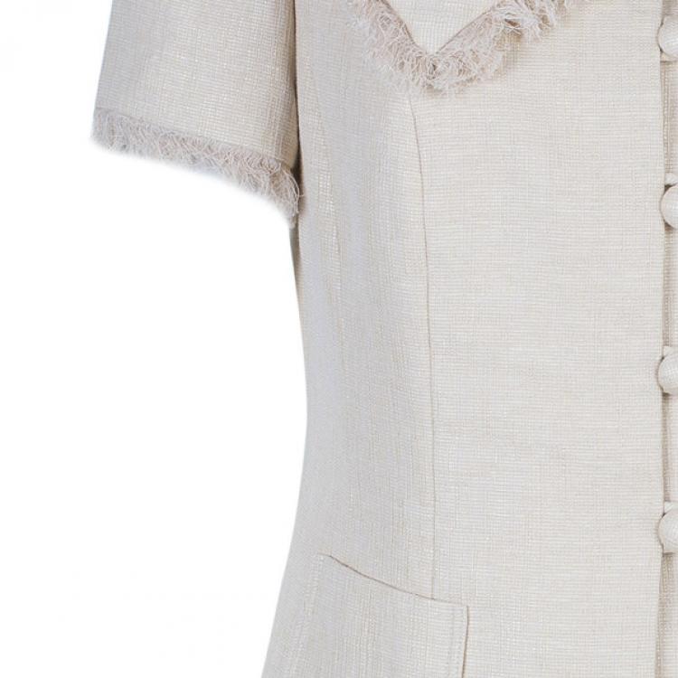 Pre Owned Dior Beige Short Sleeve Collar Detail Jacket L