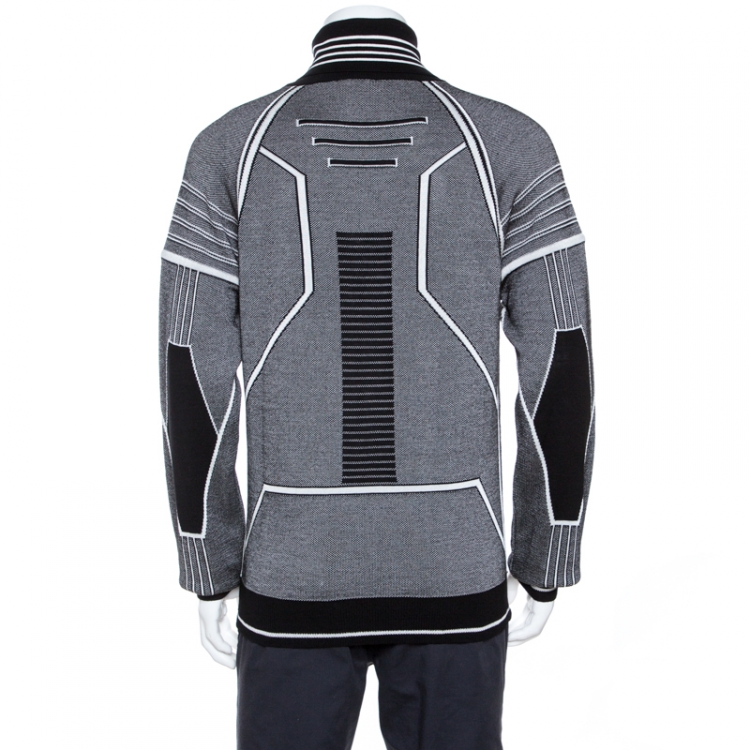 Pre Owned Dior and Sorayama Monochrome Intarsia Technical Wool Turtleneck Sweater XL