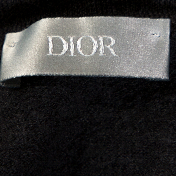 Pre Owned Dior Grey Wool Applique Detail Long Sleeve Sweater L