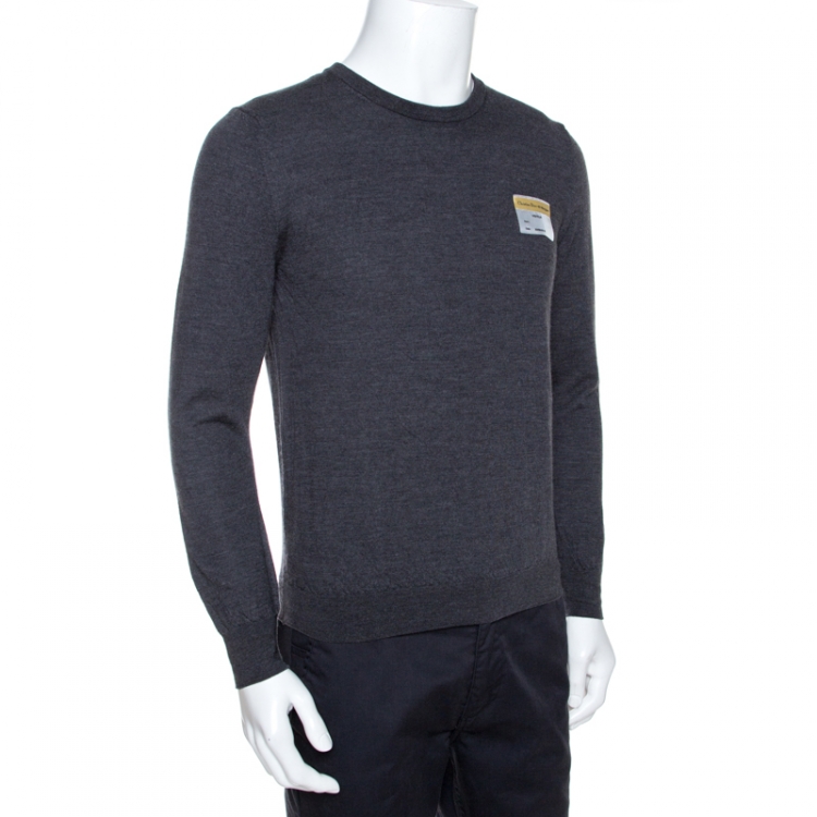 Pre Owned Dior Grey Wool Applique Detail Long Sleeve Sweater L