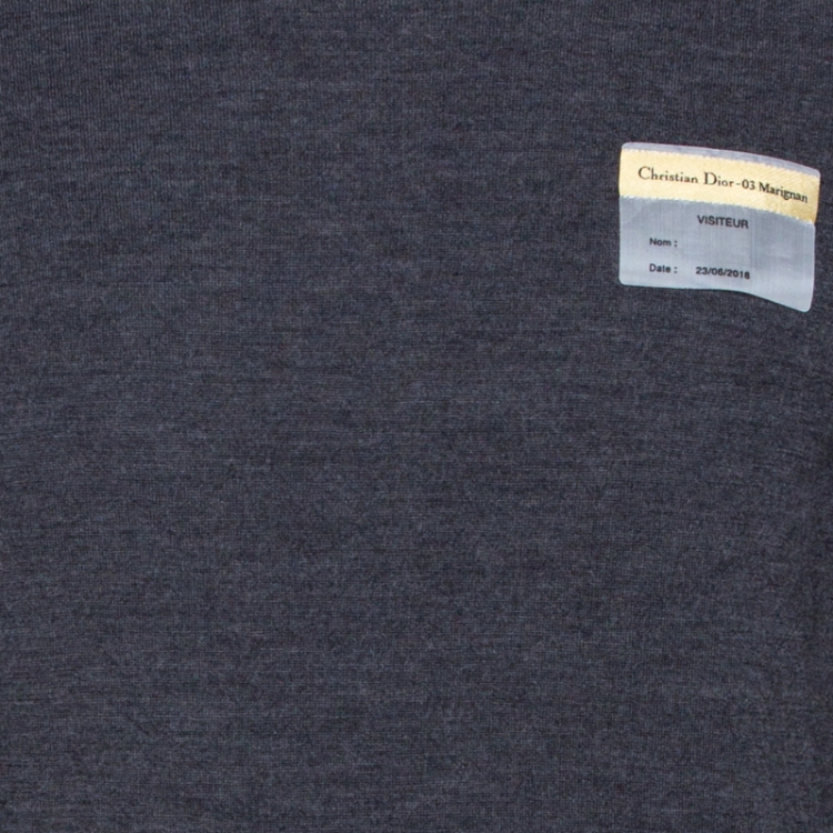 Pre Owned Dior Grey Wool Applique Detail Long Sleeve Sweater L