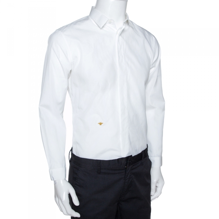 Pre Owned Dior Homme White Bee Embroidered Cotton Long Sleeve Shirt M
