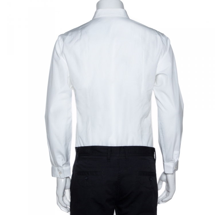 Pre Owned Dior Homme White Bee Embroidered Cotton Long Sleeve Shirt M