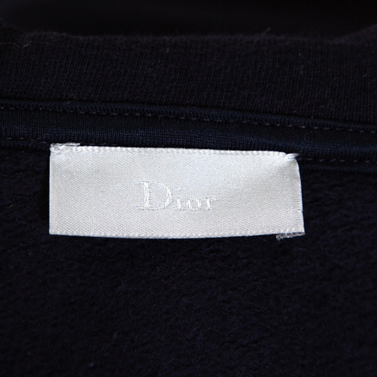 Pre Owned Dior Homme Navy Blue Cotton Denim Trim Zip Front Hooded Jacket L