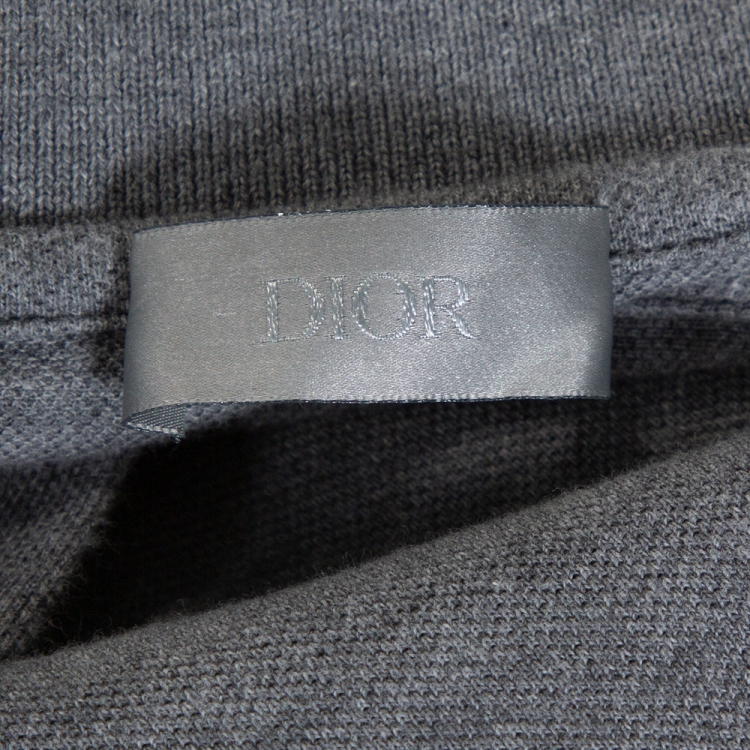 Pre Owned Dior Homme Grey Cotton Pique Logo Embroidered Fitted Polo T-Shirt L