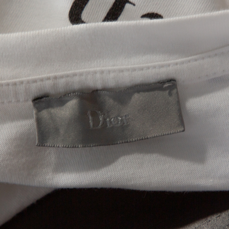 Pre Owned Dior Homme White Cotton Logo Print Short Sleeve T Shirt M 