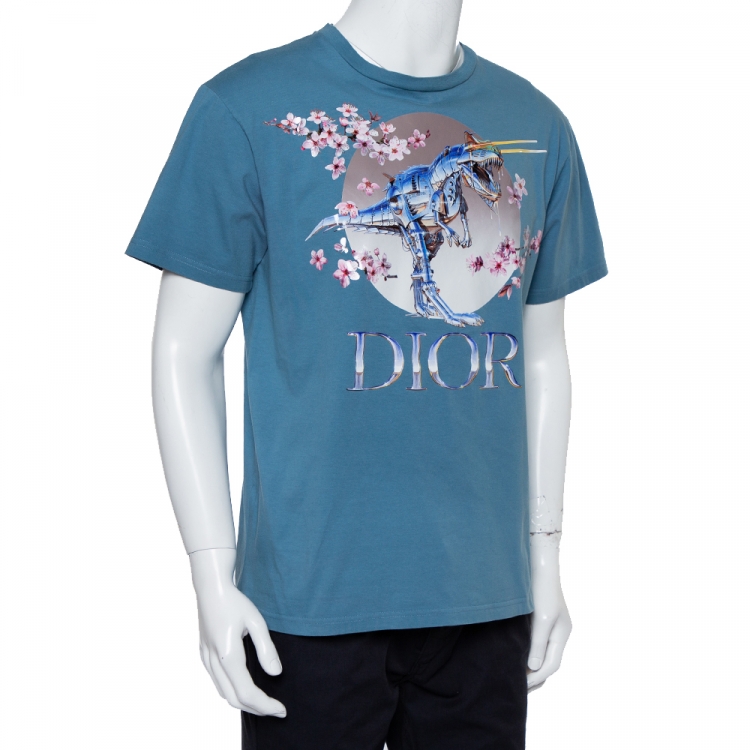 Strak vaas Ondergedompeld Dior Homme Blue Cotton Metallic Sorayama Floral Logo Crewneck T-Shirt M Dior  | TLC