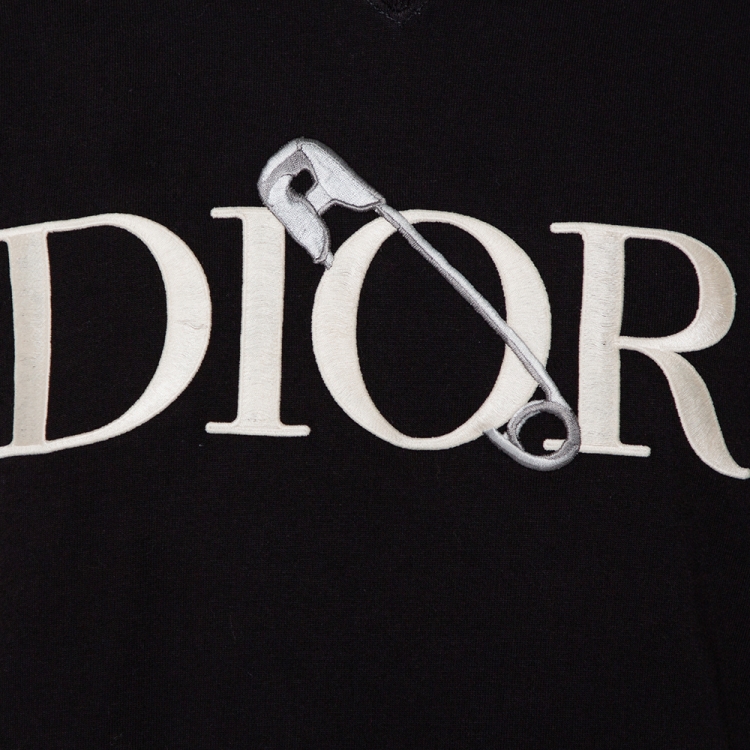 Pre Owned Dior X Judy Blame Black Cotton Logo Embroidered Crewneck T-Shirt L