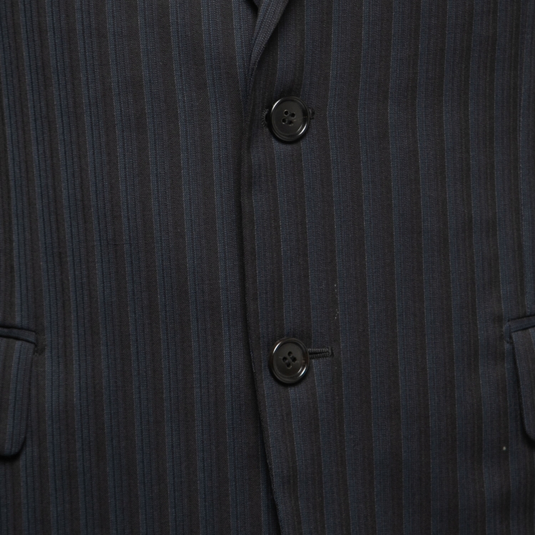 Pre Owned Dior Homme Navy Blue Striped Wool Suit M