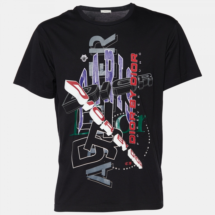 Pre Owned Dior Homme Dior By Dior Black Embroidered Cotton Knit T-Shirt M