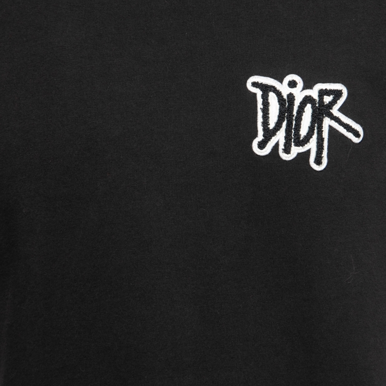 Pre Owned Dior Black Cotton Logo Embroidered Oversized T-Shirt M