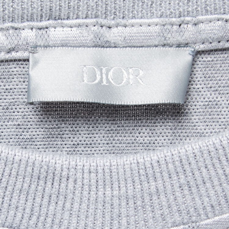 Pre Owned Dior Grey Oblique Jacquard Knit T-Shirt M