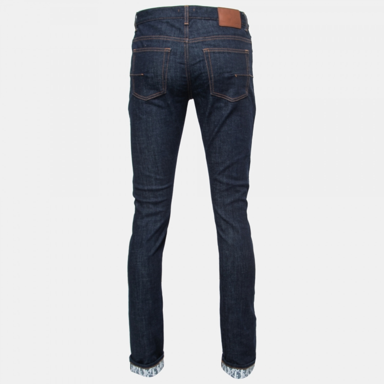 DIOR Slim-fit Jeans Navy Blue And Black Dior Oblique Kasuri Cotton Denim - Size 32 - Men