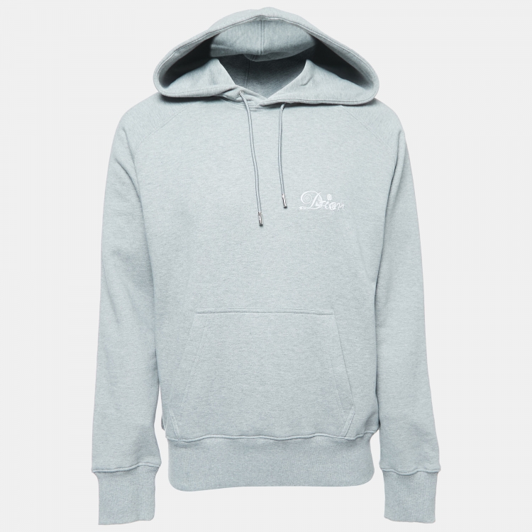مملوكة مسبقًا Dior Homme Grey Logo Embroidered Cotton Hoodie L
