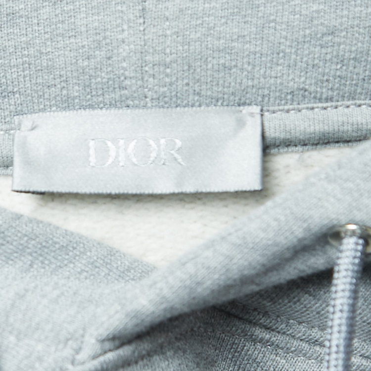 مملوكة مسبقًا Dior Homme Grey Logo Embroidered Cotton Hoodie L