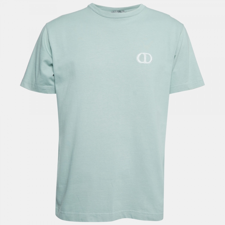 Dior Homme Pastel Green Logo Embroidered Cotton Crew Neck T Shirt