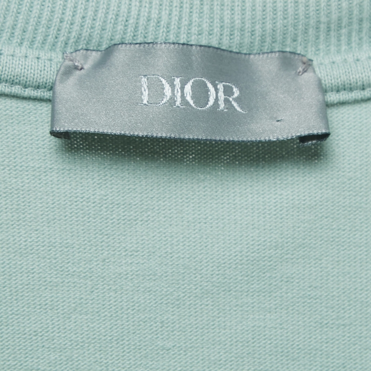 Pre Owned Dior Homme Pastel Green Logo Embroidered Cotton Crew Neck T-Shirt M