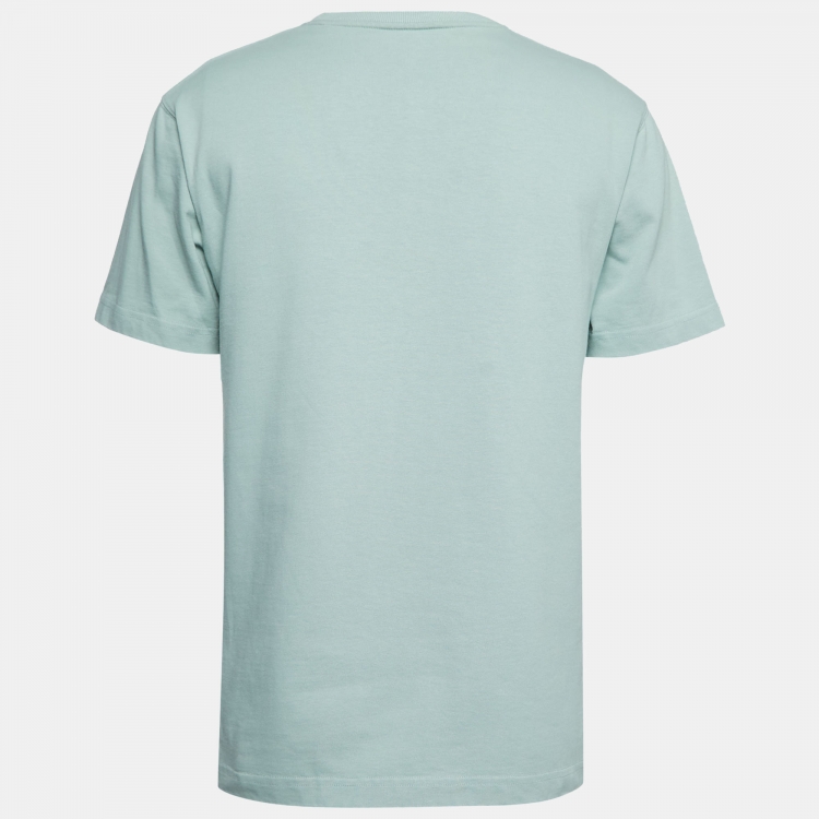 Dior Homme Pastel Green Logo Embroidered Cotton Crew Neck T Shirt