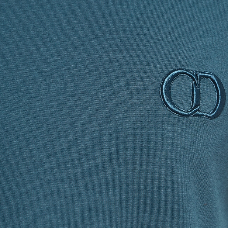 Pre Owned Dior Homme Teal Blue CD Embroidered Cotton Half Sleeve T-Shirt L