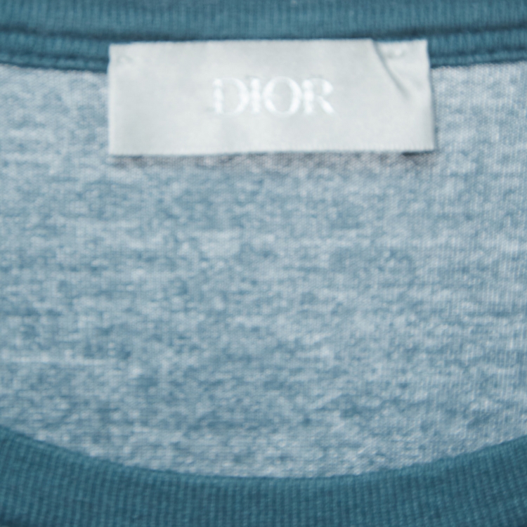 Pre Owned Dior Homme Teal Blue CD Embroidered Cotton Half Sleeve T-Shirt L
