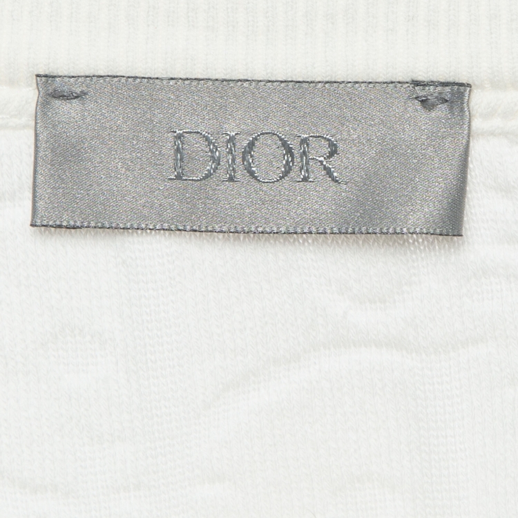 Pre Owned Dior Homme White Logo Jacquard Knit Cotton T-Shirt L