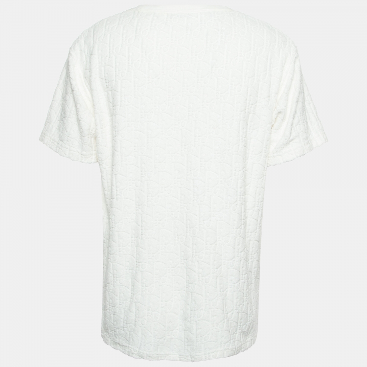 Pre Owned Dior Homme White Logo Jacquard Knit Cotton T-Shirt L
