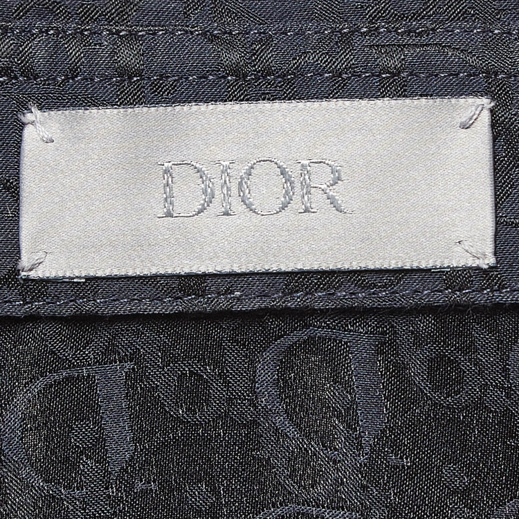 Pre Owned Dior Navy Blue Monogram Patterned Silk Blend Buttoned Up Shirt XXS