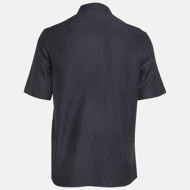Pre Owned Dior Navy Blue Monogram Patterned Silk Blend Buttoned Up Shirt XXS