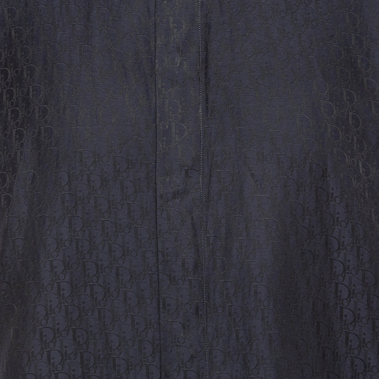Pre Owned Dior Navy Blue Monogram Patterned Silk Blend Buttoned Up Shirt XXS