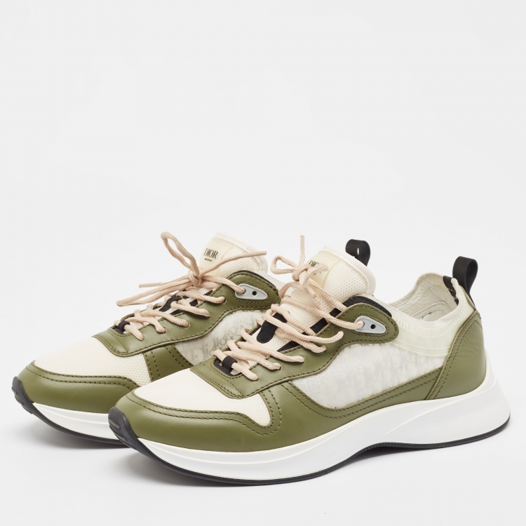 Pre Owned Dior Green/White Mesh and Leather Homme Low Top Sneakers Size 44