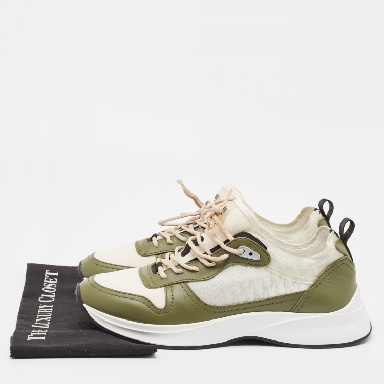 Pre Owned Dior Green/White Mesh and Leather Homme Low Top Sneakers Size 44
