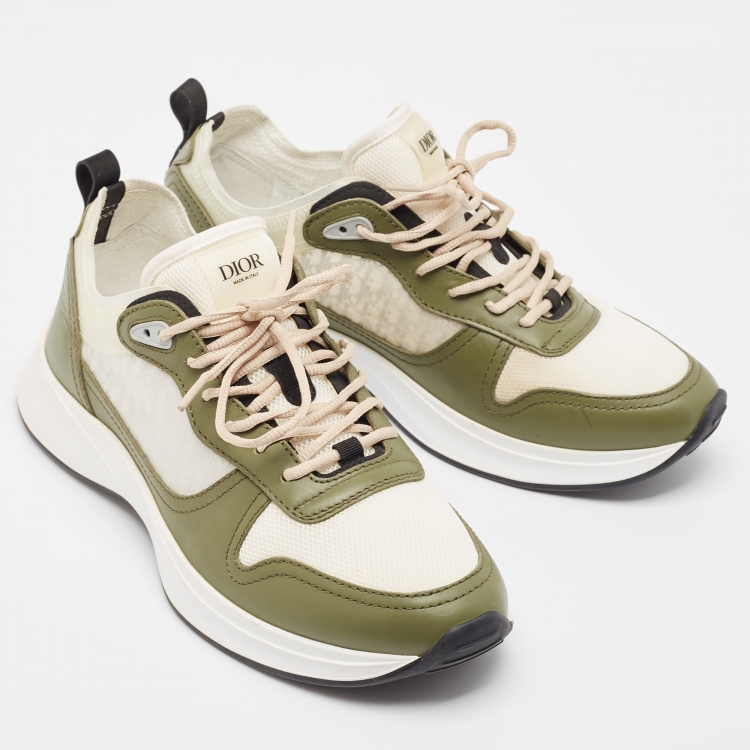 Pre Owned Dior Green/White Mesh and Leather Homme Low Top Sneakers Size 44