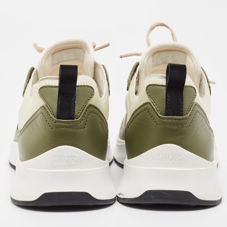 Pre Owned Dior Green/White Mesh and Leather Homme Low Top Sneakers Size 44