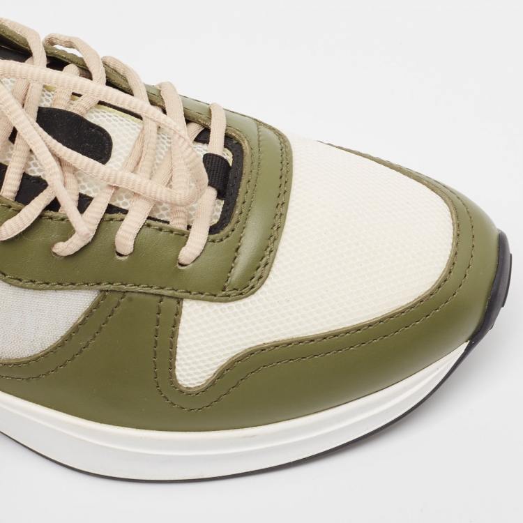 Pre Owned Dior Green/White Mesh and Leather Homme Low Top Sneakers Size 44