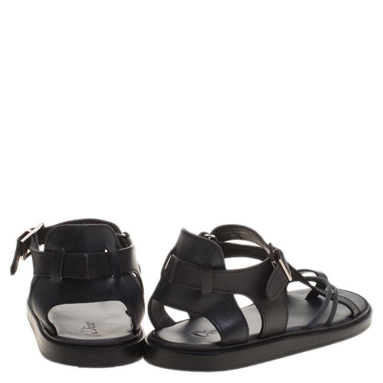 Pre Owned Dior Homme Black Leather Toe Ring Cross Strap Sandals Size 43.5
