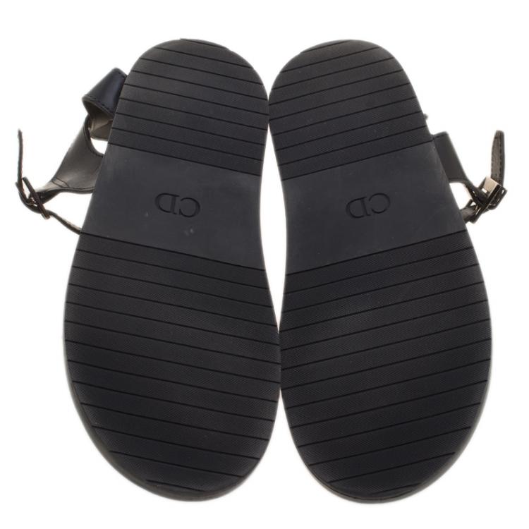 Pre Owned Dior Homme Black Leather Toe Ring Cross Strap Sandals Size 43.5