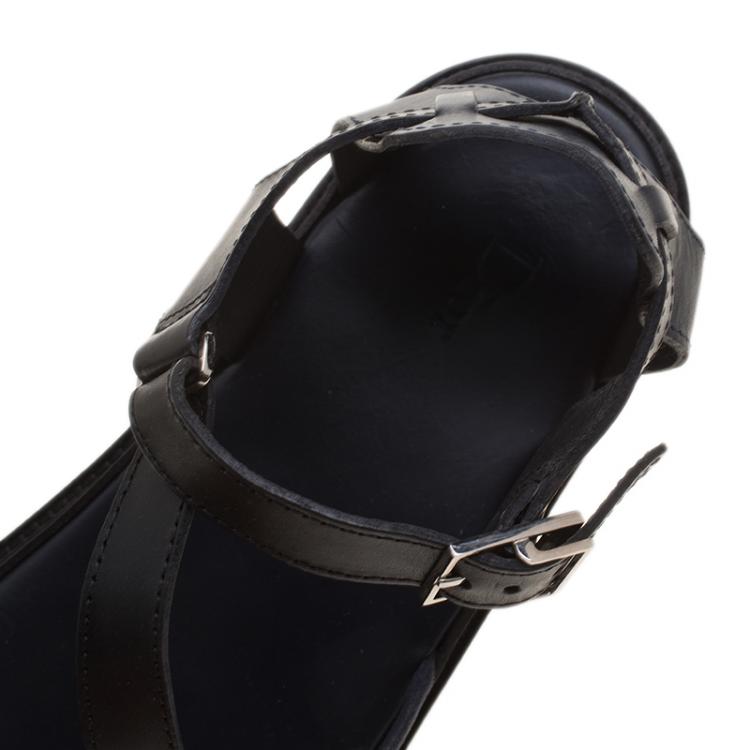 Pre Owned Dior Homme Black Leather Toe Ring Cross Strap Sandals Size 43.5