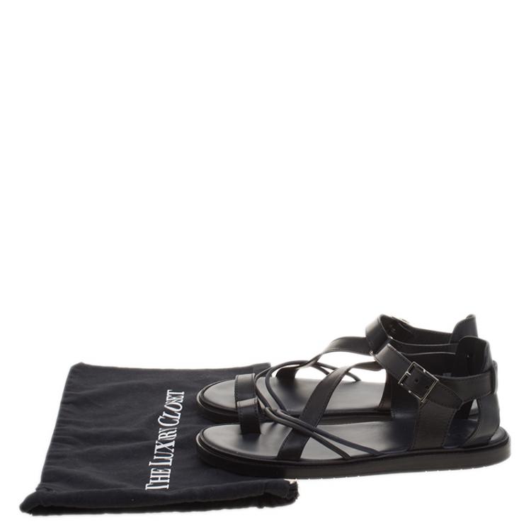 Pre Owned Dior Homme Black Leather Toe Ring Cross Strap Sandals Size 43.5