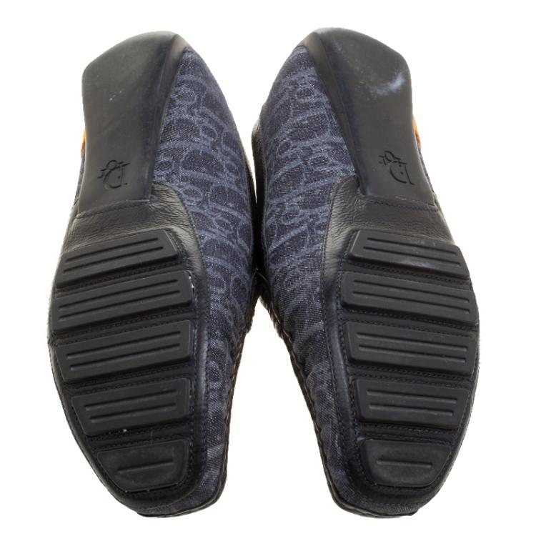 Pre Owned Dior Blue/Black Monogram Fabric and Leather Loafers Size 40