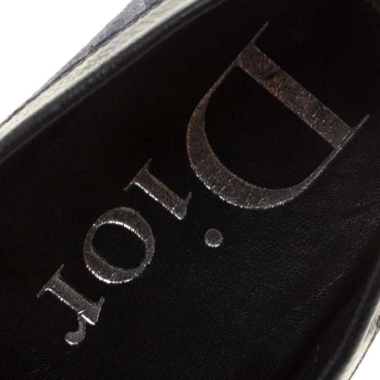 Pre Owned Dior Blue/Black Monogram Fabric and Leather Loafers Size 40