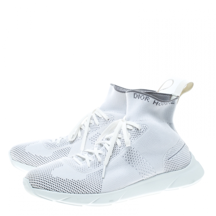 Pre Owned Dior White/ Grey Knit B21 Socks High Top Sneakers Size 42