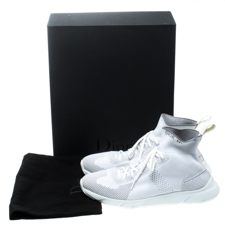 Pre Owned Dior White/ Grey Knit B21 Socks High Top Sneakers Size 42