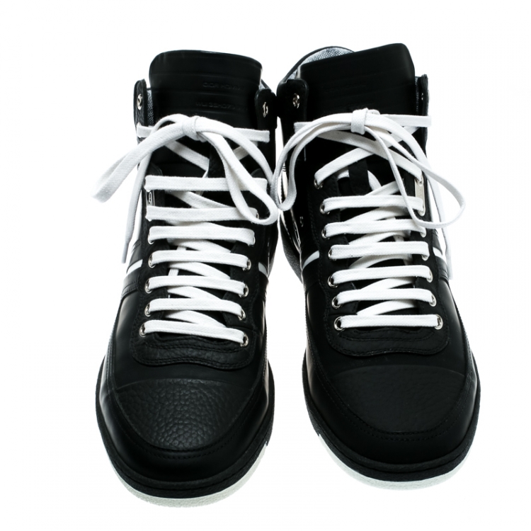 Pre Owned Dior Homme Monochrome Leather High Top Sneakers Size 42.5