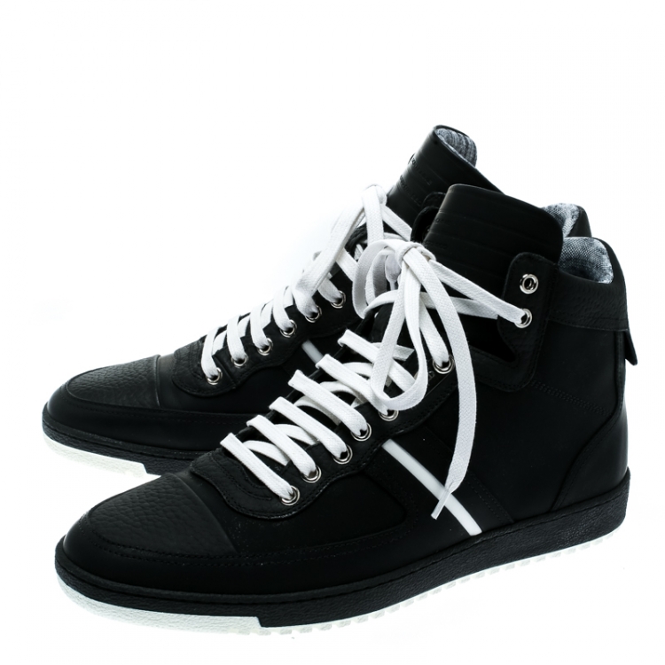 Pre Owned Dior Homme Monochrome Leather High Top Sneakers Size 42.5